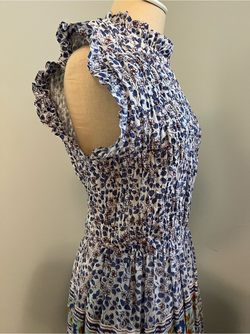 Calypso St. Barth Blue and White Floral Smocked Sundress